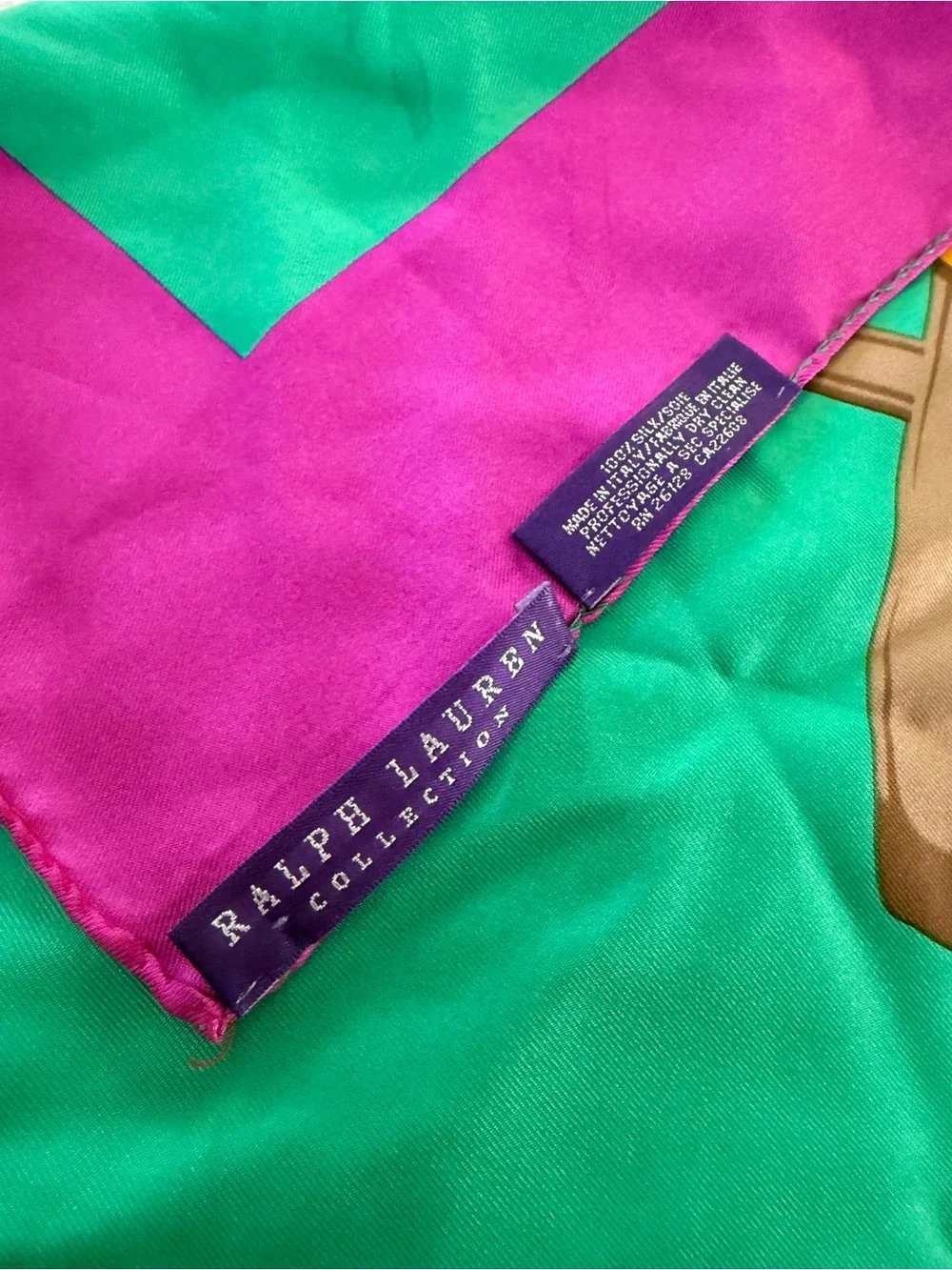 Equestrian Print Silk Scarf - Fuchsia Ralph Lauren vintage collection polo horse